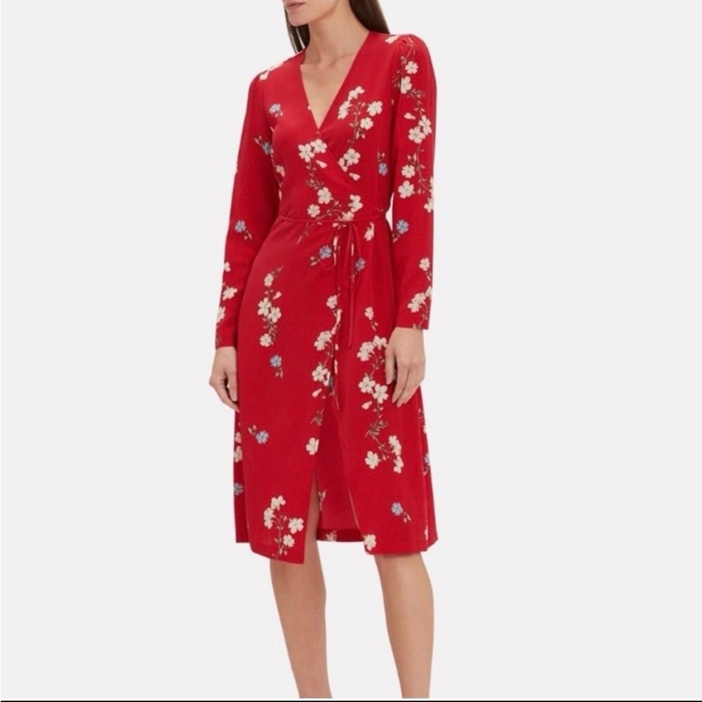 Intermix Ottavia Red Floral Silk Wrap Dress